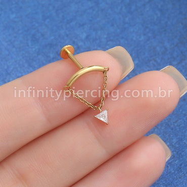 Piercing Labret Aço Cirúrgico Curvo Com Corrente/Zircônia