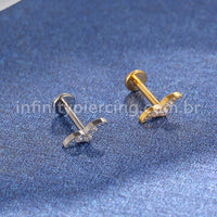Piercing Labret Titânio Bigode 3 Zircônias Cravejadas
