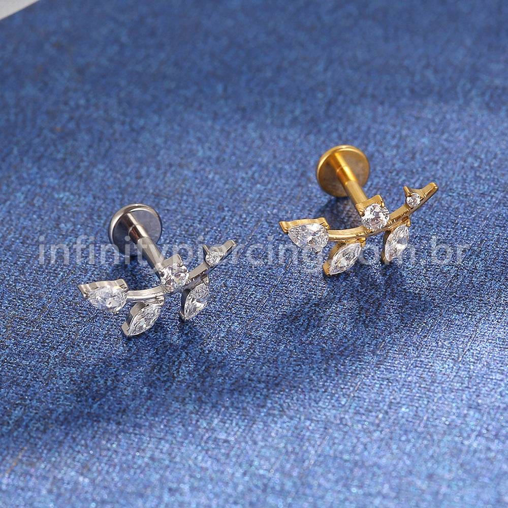 Piercing Labret Titânio Galho Zircônia