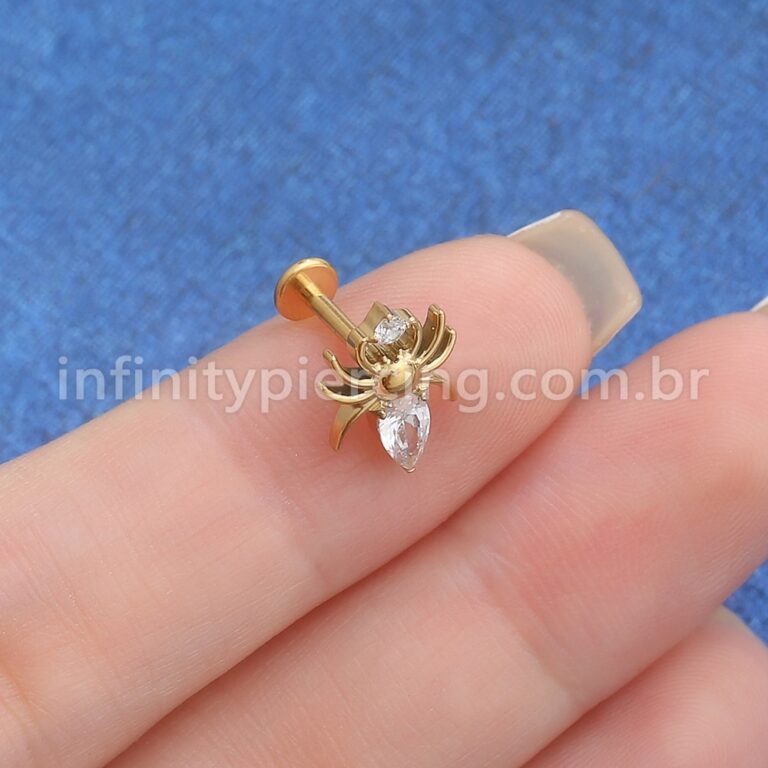 Piercing Labret Titânio Aranha Com Zircônia Cravejada