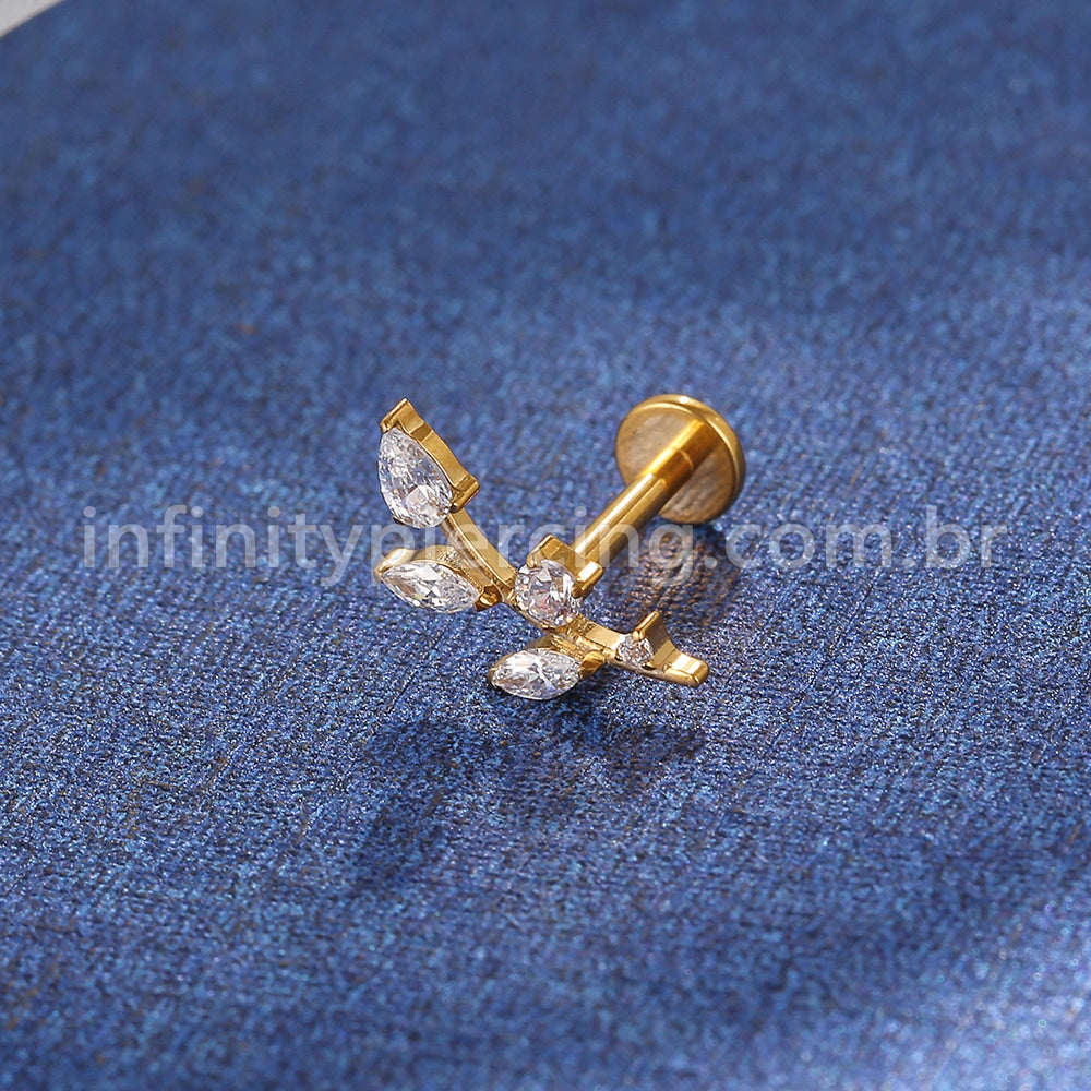 Piercing Labret Titânio Galho Zircônia