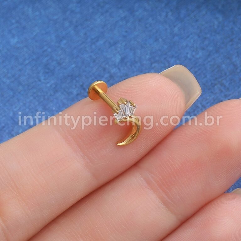 Piercing Labret Titânio Lua Com Zircônia