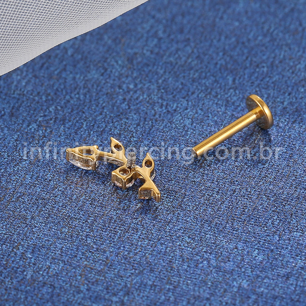 Piercing Labret Titânio Galho Zircônia