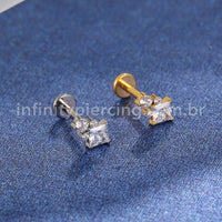 Piercing Labret Titânio Quadrado/Bolinhas Zircônia Cravejada