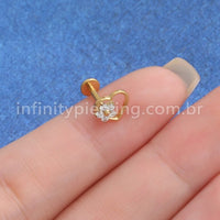 Piercing Labret Titânio Coração Com Flor De Zircônia