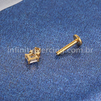 Piercing Labret Titânio Quadrado/Bolinhas Zircônia Cravejada