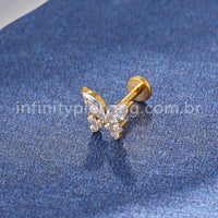 Piercing Labret Titânio Borboleta Zircônia Cravejada