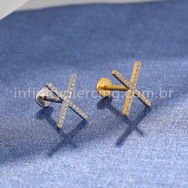 Piercing Labret Titânio X Zircônia Cravejada