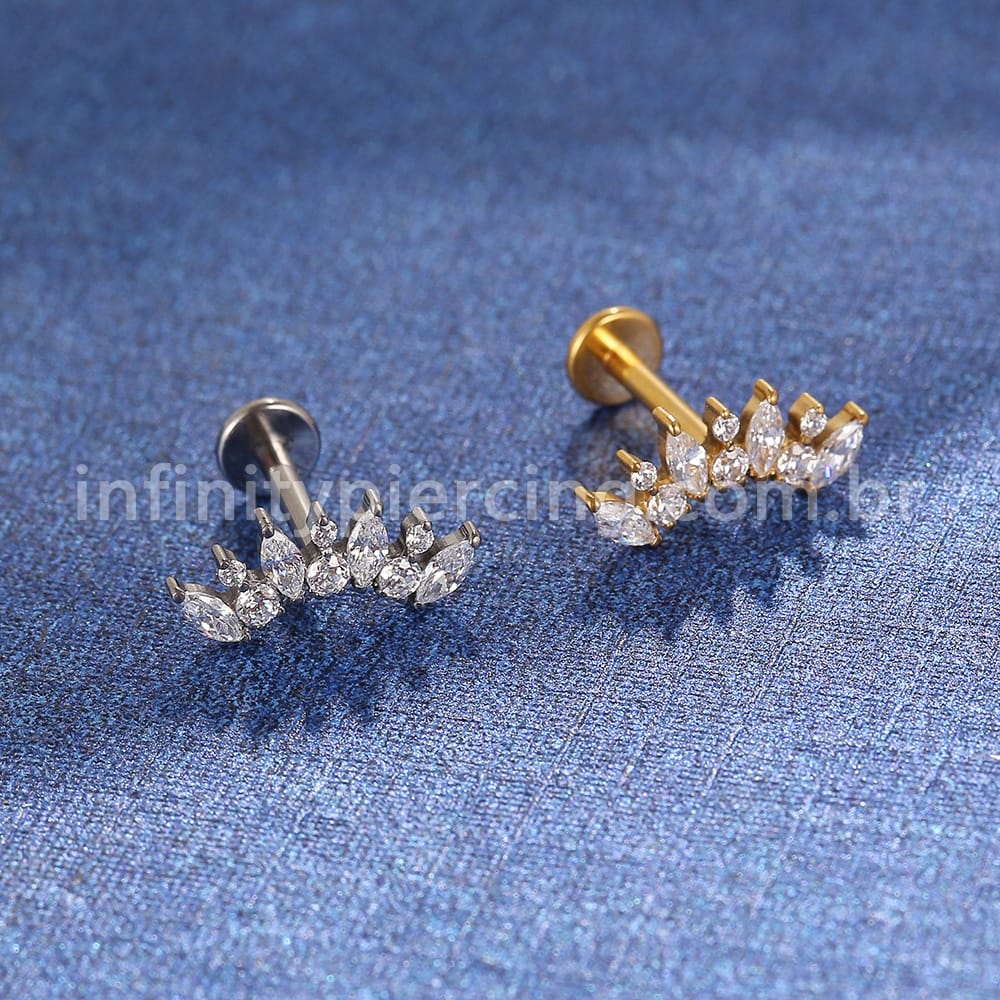 Piercing Labret Aço Cirúrgico Cluster  Zircônia Cravada