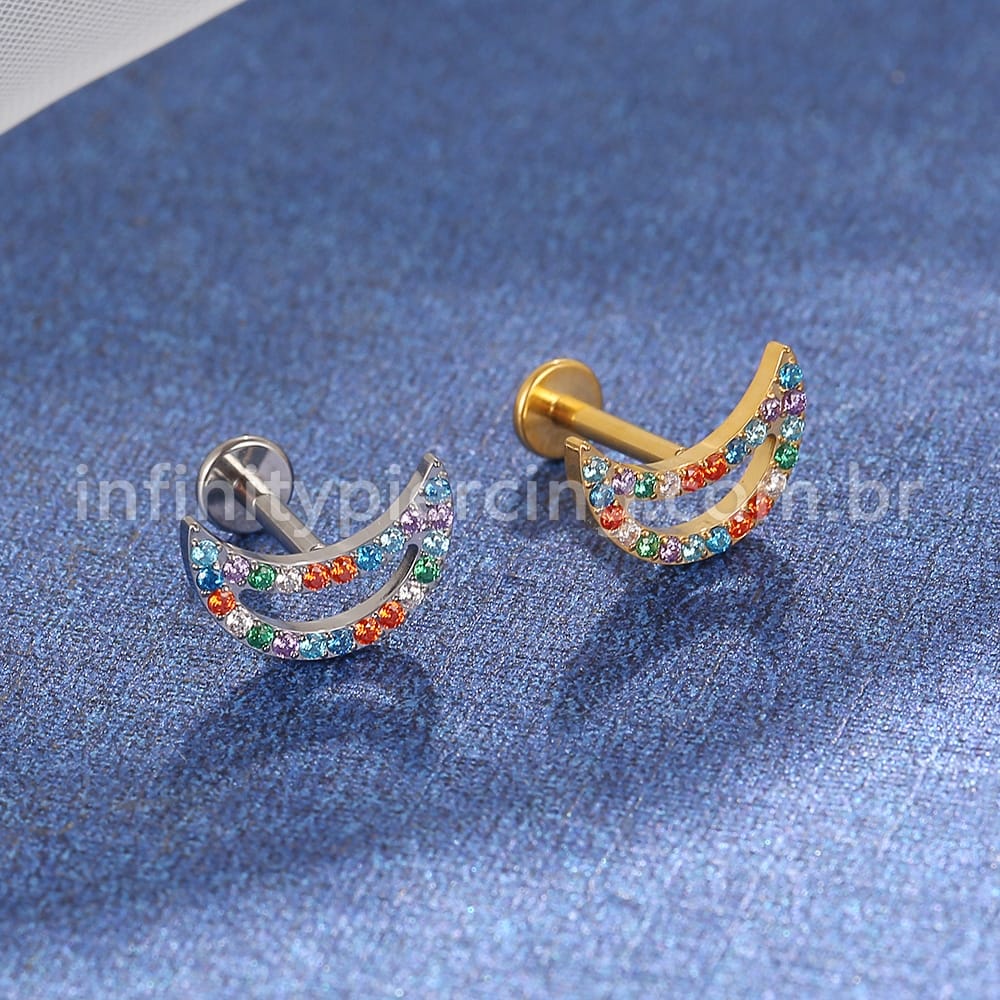Piercing Labret Titânio Lua Zircônia Colorida Cravejada