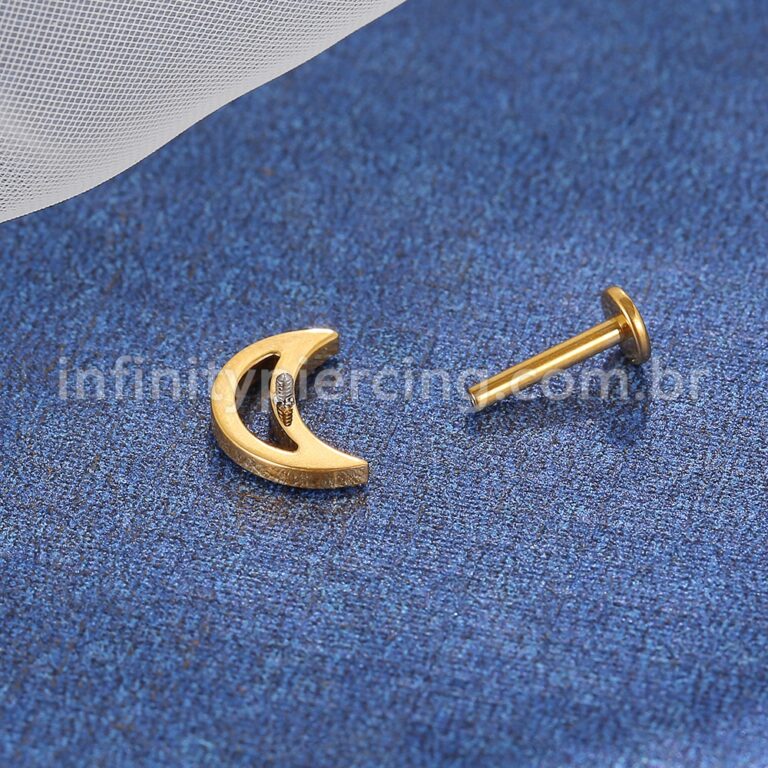 Piercing Labret Titânio Lua Zircônia Colorida Cravejada