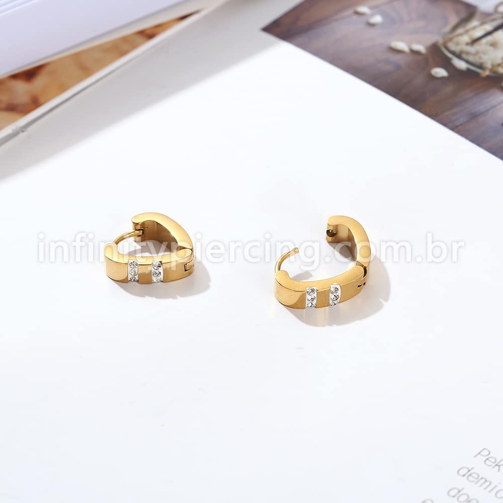 Argola V Aço Inoxidável Linhas Strass