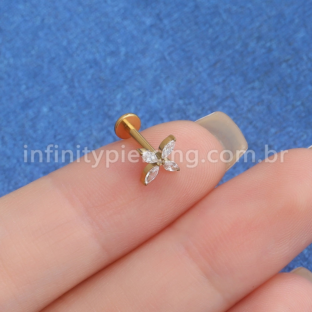 Piercing Labret Titânio Flor Quatro Pétalas