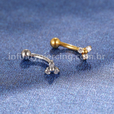 Piercing Minibarbell Curvo Aço Cirúrgico Flor 3 Zircônias