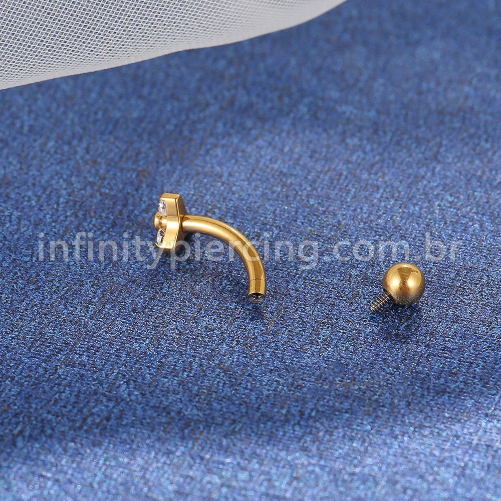 Piercing Minibarbell Curvo Aço Cirúrgico Flor 3 Zircônias