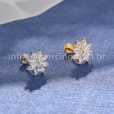 Piercing Labret Titânio Flor Zircônia Cravejada