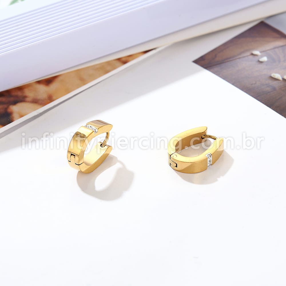 Argola Aço Inoxidável Oval Detalhe Strass