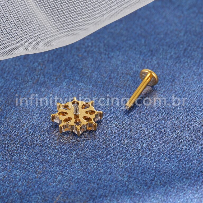 Piercing Labret Titânio Flor Zircônia Cravejada