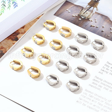 Argola Aço Inoxidável Oval Detalhe Strass