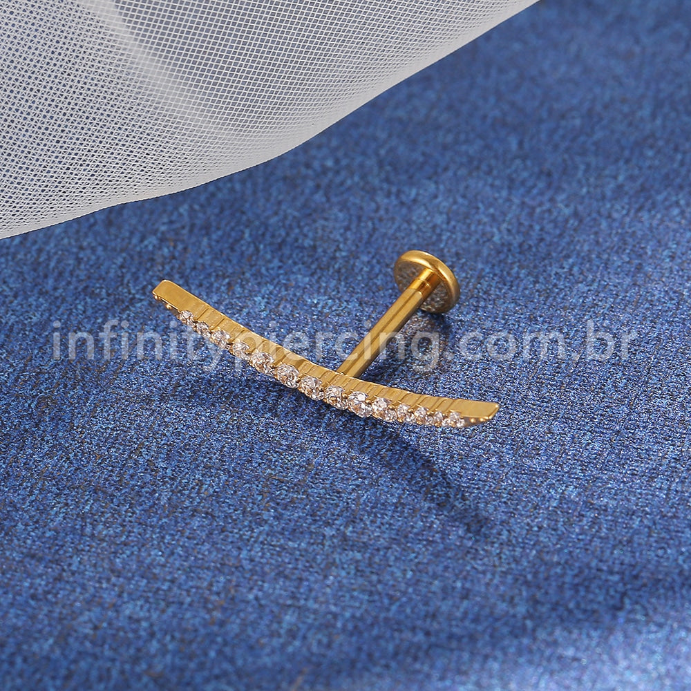 Piercing Labret Titânio Cluster Curvado Zircônia Cravejada