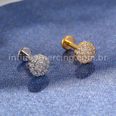 Piercing Labret Titânio Flor Zircônia Cravejada