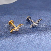 Piercing Labret Titânio Bigode 5 Zircônias Cravejada
