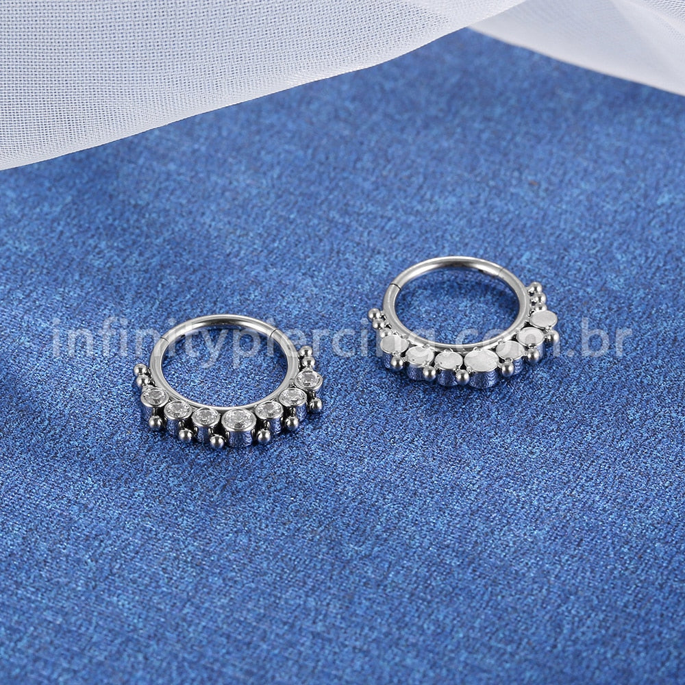 Piercing Argola Titânio Segmento Articulado Indiano Zircônia