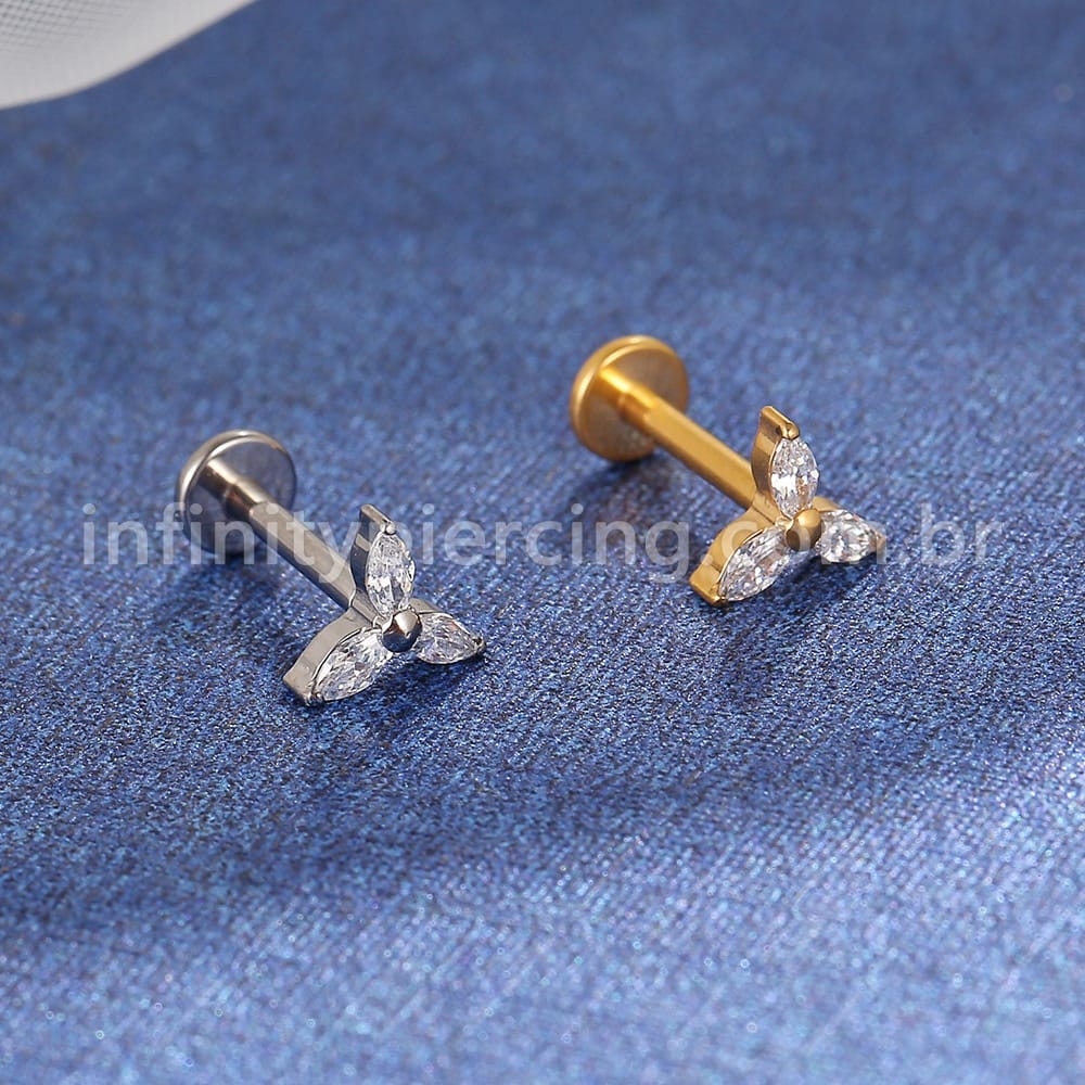 Piercing Labret Titânio Flor Trinity Zircônia