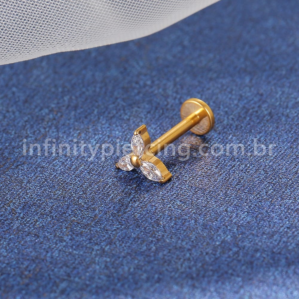 Piercing Labret Titânio Flor Trinity Zircônia