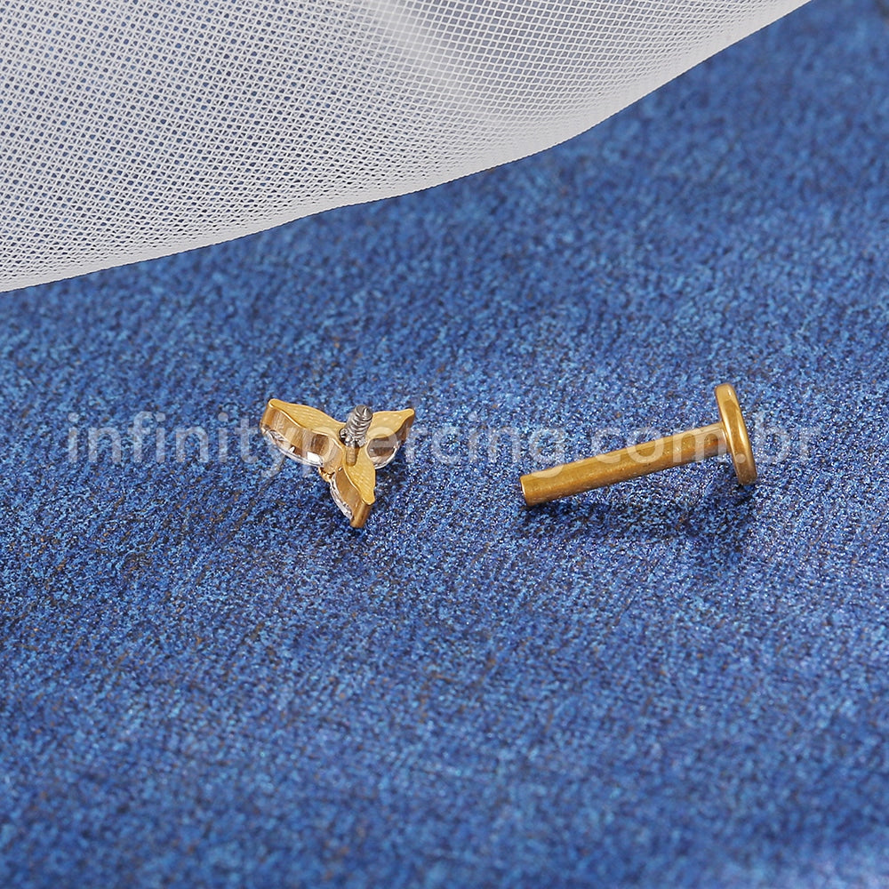 Piercing Labret Titânio Flor Trinity Zircônia