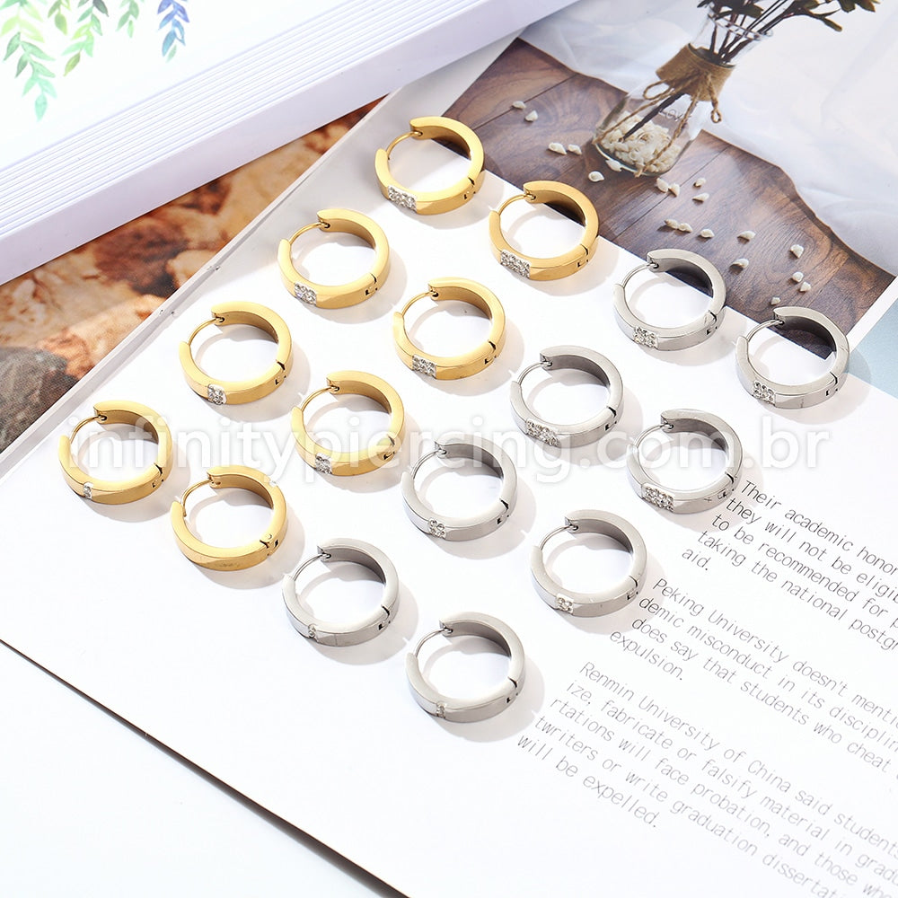 Argola Aço Inoxidável Detalhe Strass