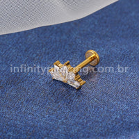Piercing Labret Titânio Losangos 5 Pedras Zircônia