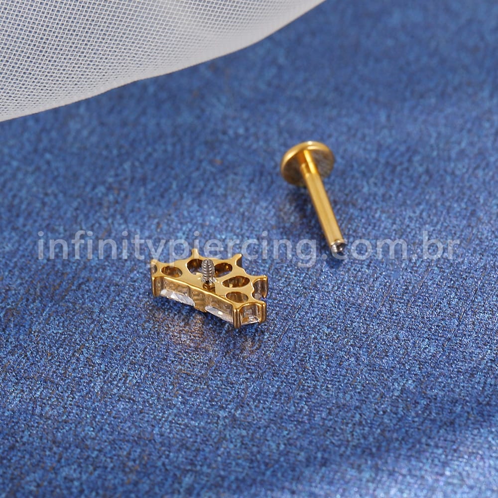 Piercing Labret Titânio Losangos 5 Pedras Zircônia