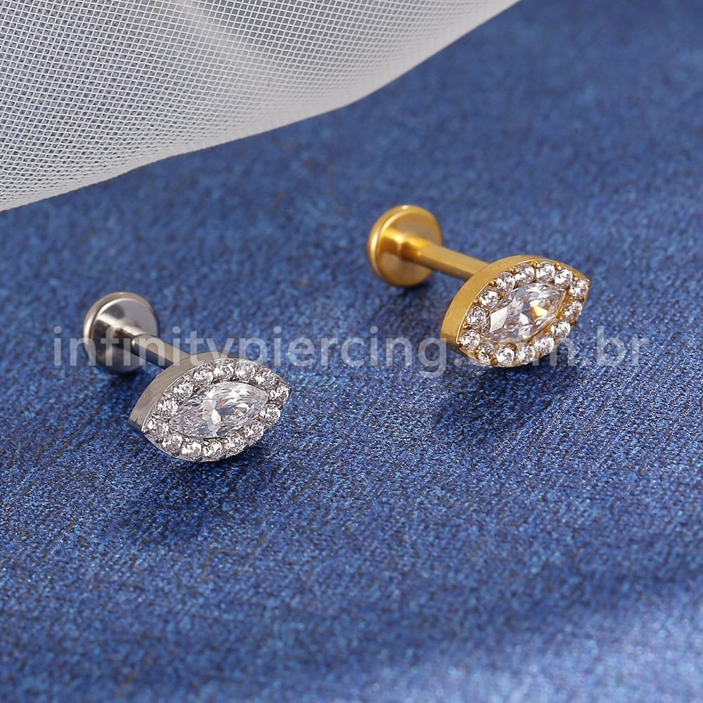 Piercing Labret Titânio Olho Zircônia Cravejada