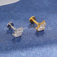 Piercing Labret Titânio Losangos 3 Pedras Zircônia