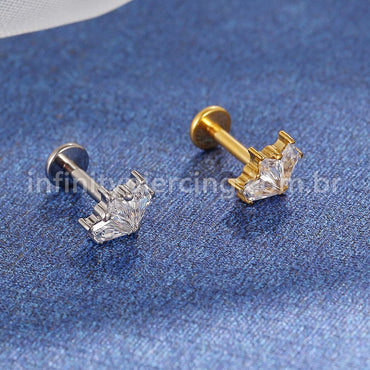 Piercing Labret Titânio Losangos 3 Pedras Zircônia