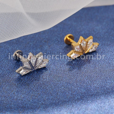 Piercing Labret Titânio Losangos 5 Pedras Zircônia