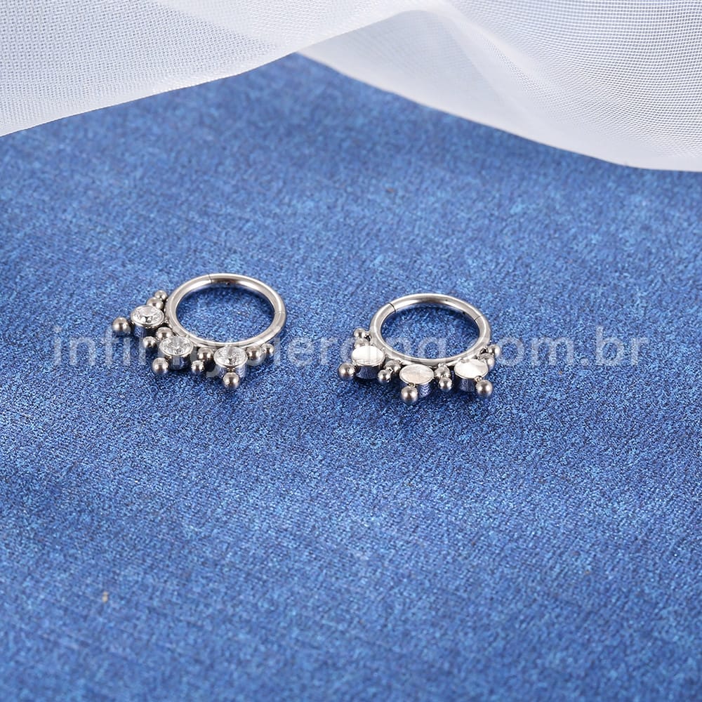 Piercing Argola Titânio Segmento Articulado Indiano Zircônia