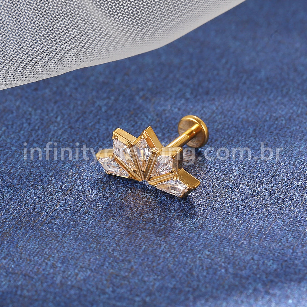 Piercing Labret Titânio Losangos 5 Pedras Zircônia