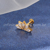 Piercing Labret Titânio Losangos 5 Pedras Zircônia
