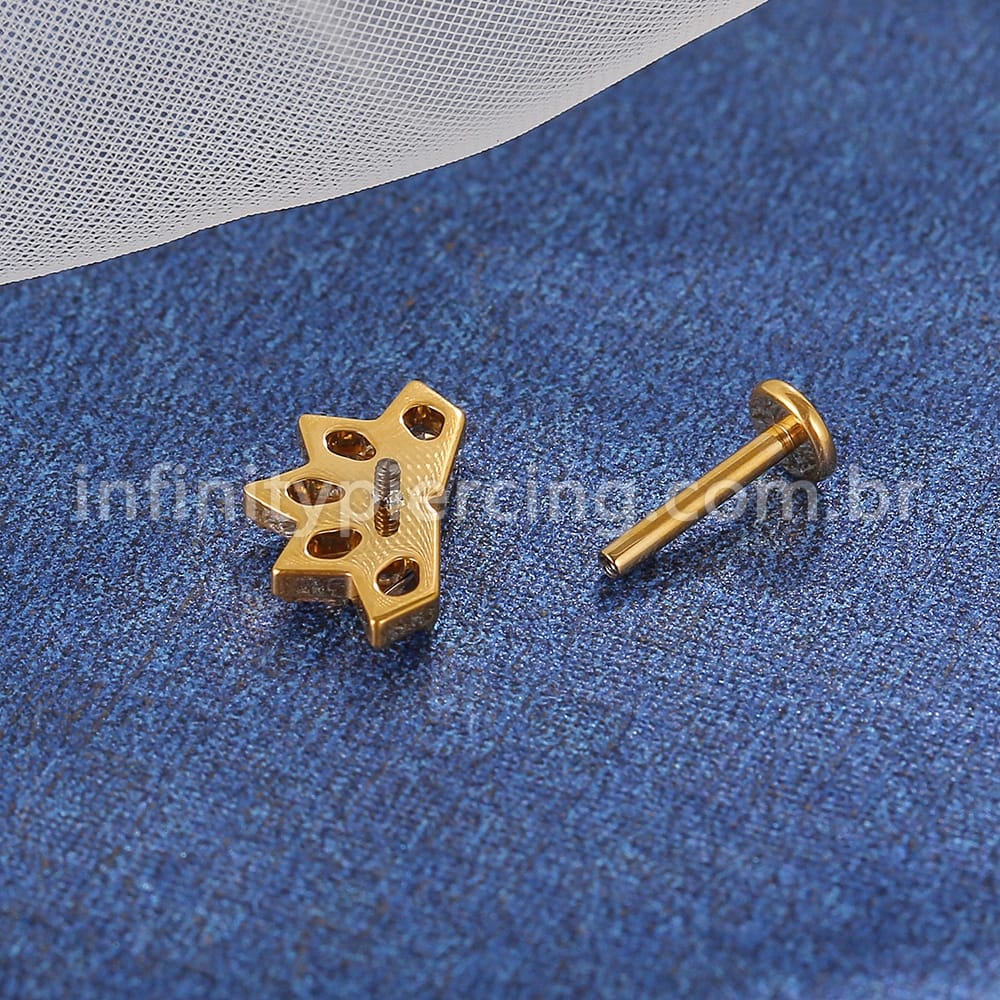 Piercing Labret Titânio Losangos 5 Pedras Zircônia