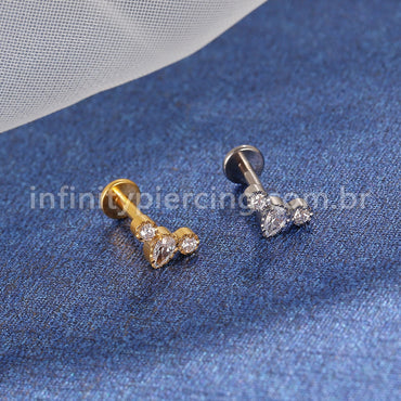 Piercing Labret Titânio 3 Zircônias