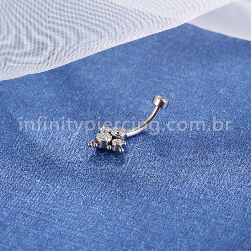 Piercing Banana Titânio Quadrado 5 Pedras Indiano Zircônia