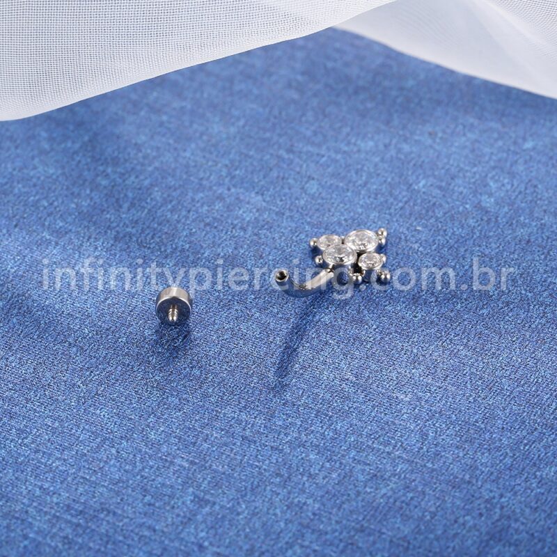 Piercing Banana Aço Cirúrgico Indiano 5 Zircônias Cravada