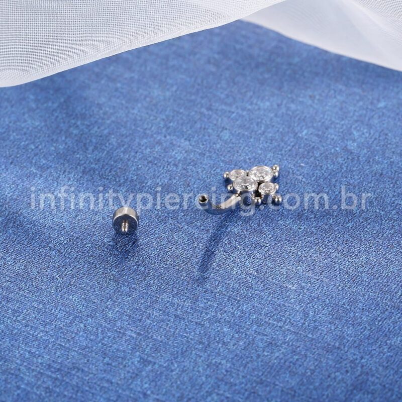 Piercing Banana Titânio Quadrado 5 Pedras Indiano Zircônia