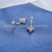 Piercing Banana Titânio Quadrado 5 Pedras Indiano Zircônia