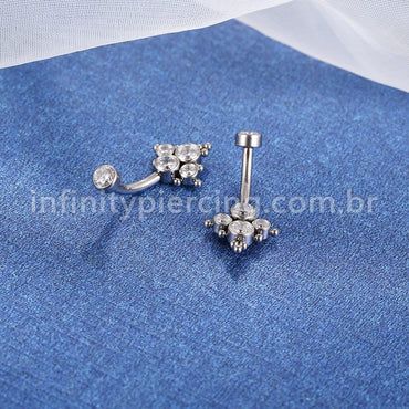 Piercing Banana Titânio Quadrado 5 Pedras Indiano Zircônia