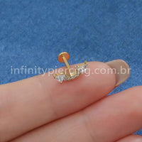 Piercing Labret Titânio Curvo Seta Zircônia Cravejada