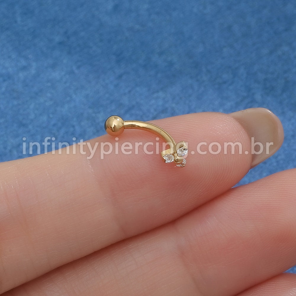 Piercing Minibarbell Curvo Aço Cirúrgico Flor 3 Zircônias