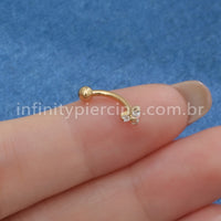 Piercing Minibarbell Curvo Aço Cirúrgico Flor 3 Zircônias
